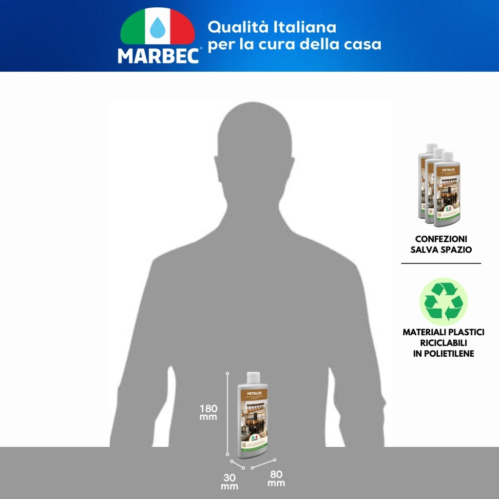 Crema lucidante metalli, pulizia e brillantezza in un solo gesto, ideale per rame e acciaio Marbec METALUX - 250GR