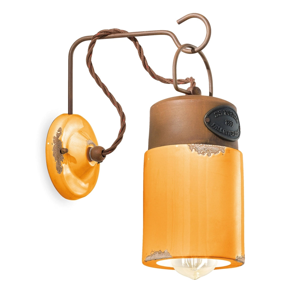 Applique Vintage Industrial Ferro E Ceramica Giallo 1 Luce E27