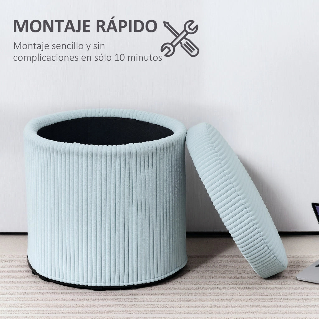 Pouf contenitore rotondo ¨C Xylo ¨C Velluto blu chiaro ?40x41cm
