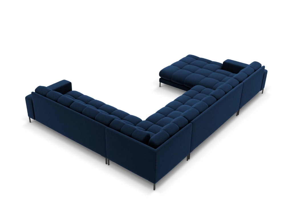 Cosmopolitan Design - Divano panoramico destro "Bali" 7 posti in velluto blu reale 