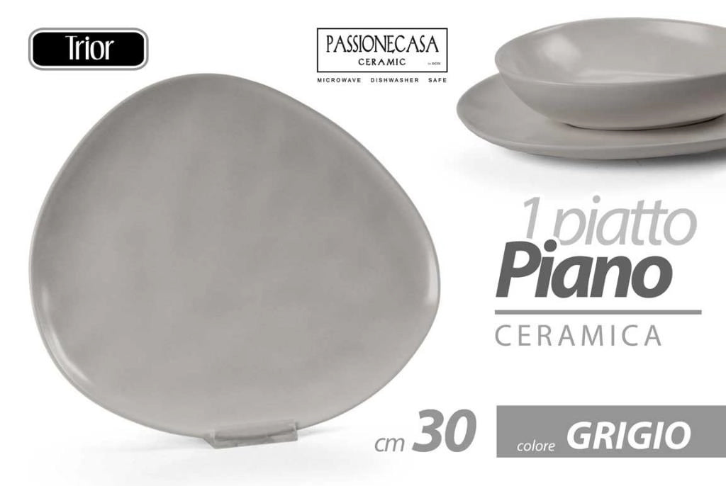 1 Pezzo Piatto Piano da Tavola Trior Grigio in Ceramica 30 cm