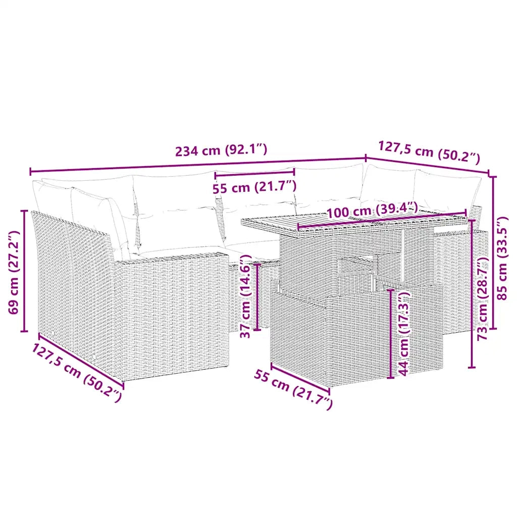Set Divani da Giardino 7 pz con Cuscini Beige in Polyrattan 3271212