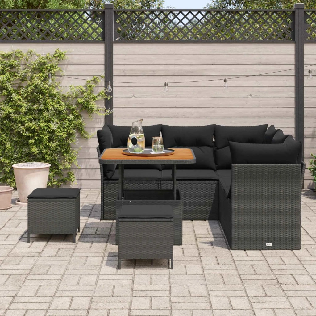 Set Divano da Giardino con cuscino con archiviazione 8 pcs Nero 3363429