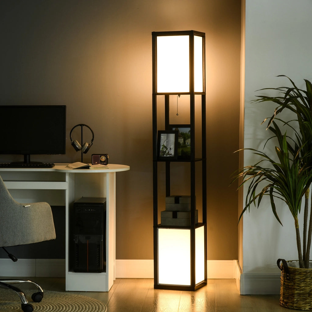 Lampada da Terra con Scaffale ¨C Minimal ¨C Nero e Bianco 26x26x156 cm