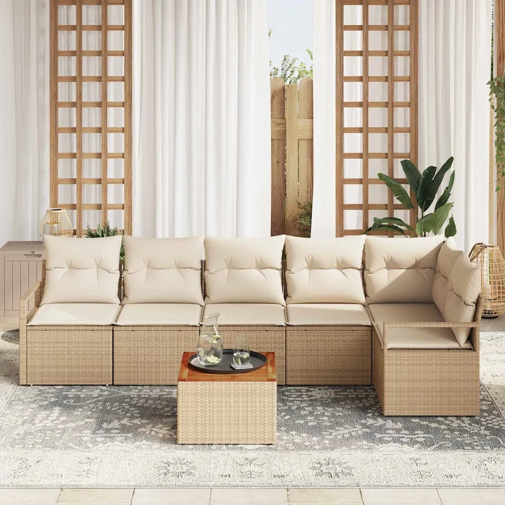 Set Divano da Giardino 7 pcs Beige e Crema polyrattan