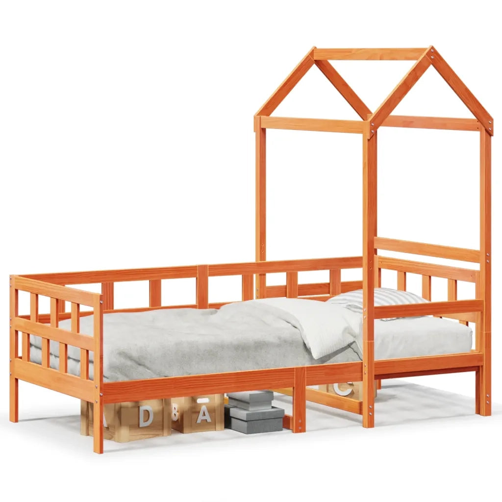 Letto singolo | Letto per adulti | Dormeuse con Tetto Marrone Cera 80x200 cm Legno Massello Pino