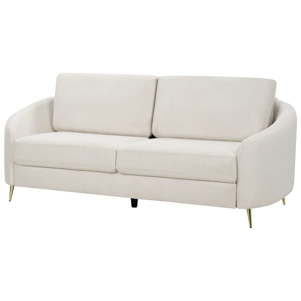 Divano 3 posti in tessuto beige chiaro con piedi dorati curve morbide stile glamour elegante soggiorno