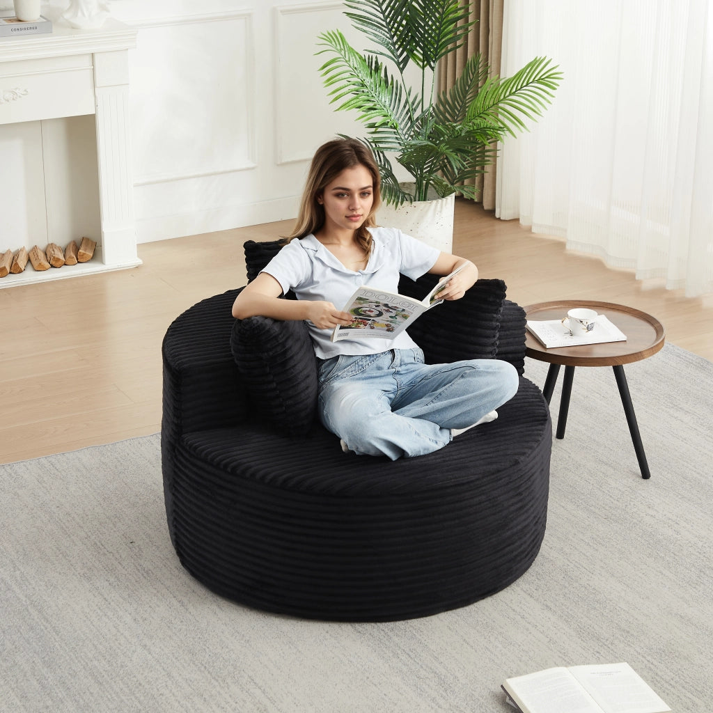 POLTRONA Rotonda 110 cm in tessuto a coste Nero con 3 cuscini