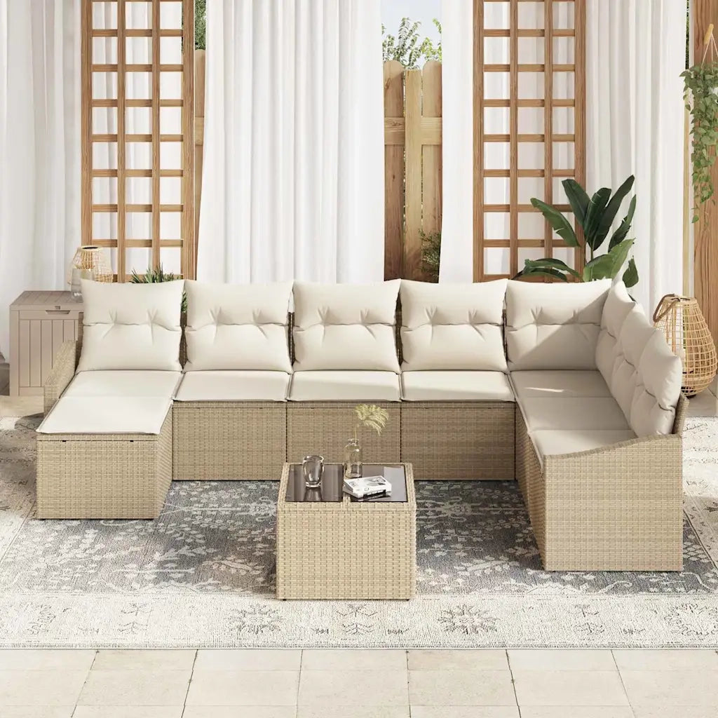 Set di divani con cuscino 9 pcs Beige polyrattan