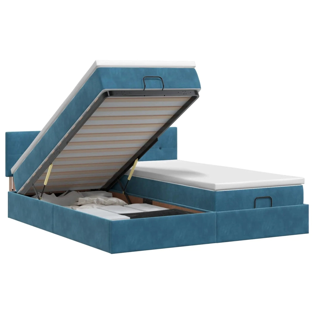 Letto ottomano con materasso 2 pz Blu Scuro Velluto 3456748