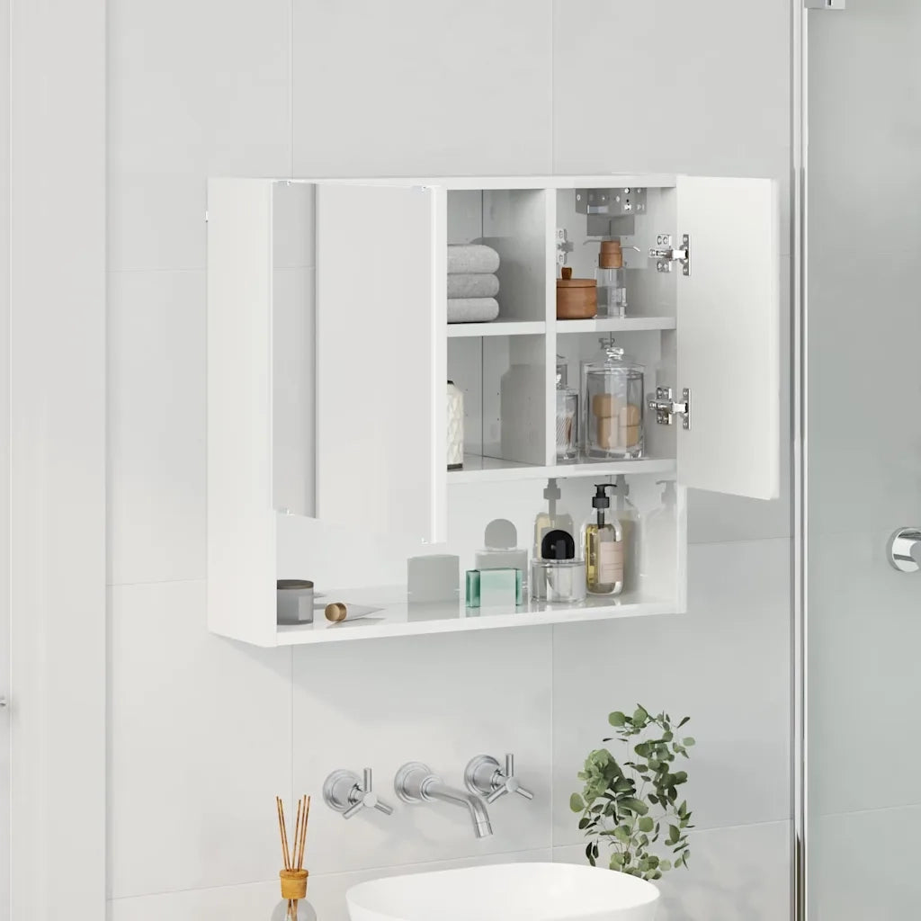 Mobiletto per specchio con porta Bianco Lucido 59 x 17 x 55 cm 883368