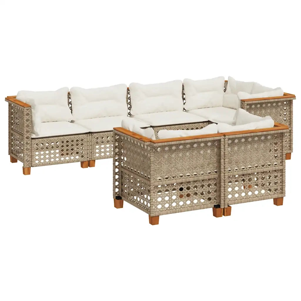 Set Divani da Giardino 7 pz con Cuscini Beige in Polyrattan 3261886