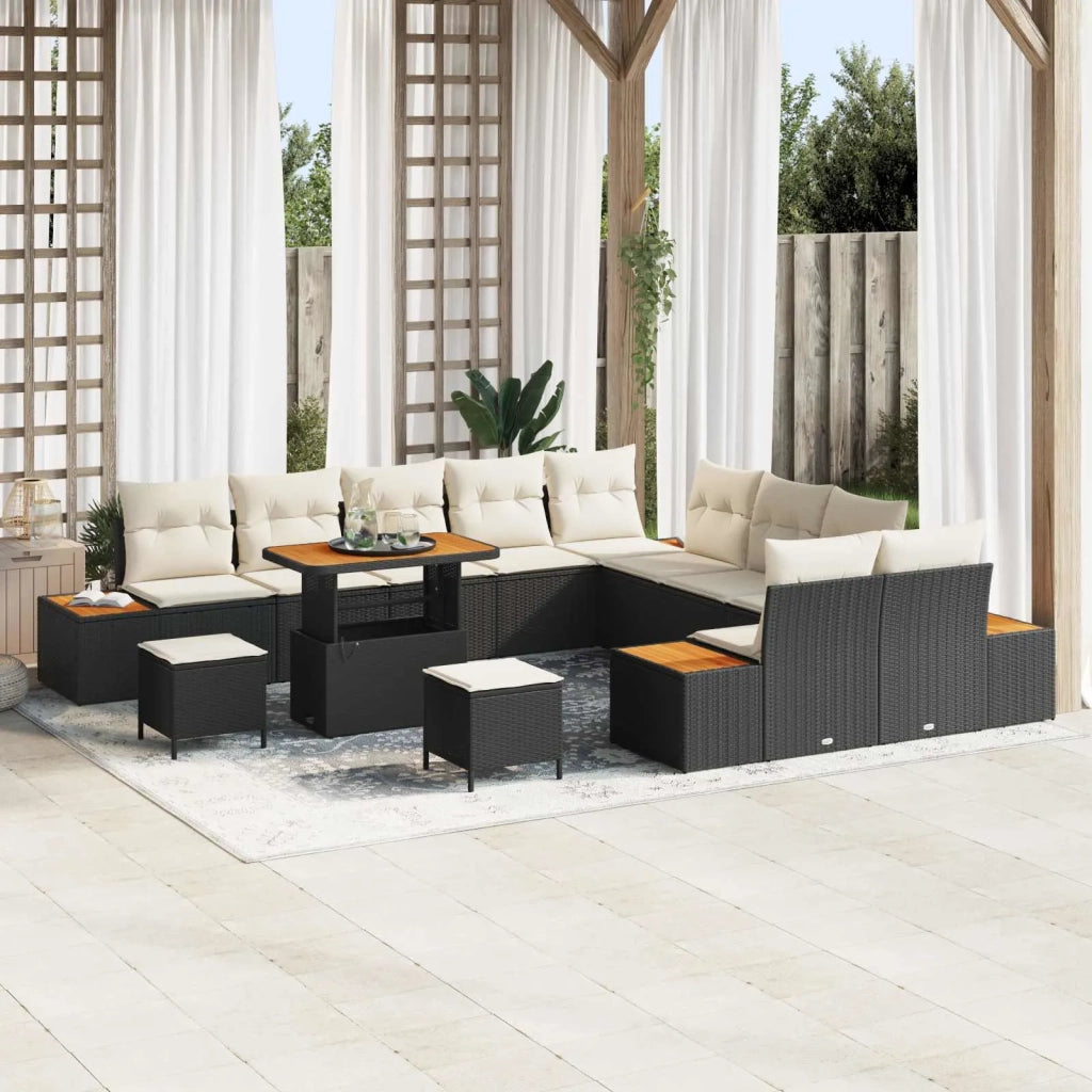 Set Divano da Giardino con cuscino 13 pcs Nero e Crema 3363365