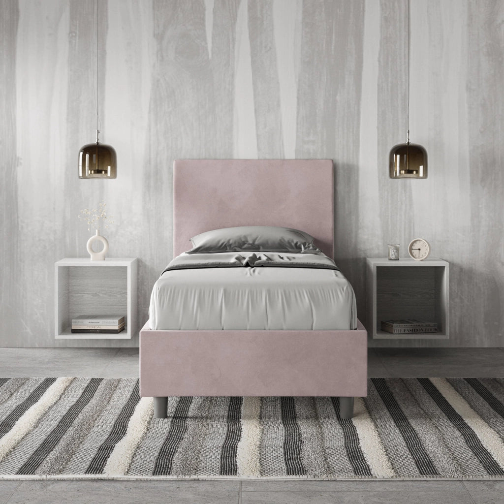 BS COM Letto singolo senza rete imbottito 90x190 microfibra glicine