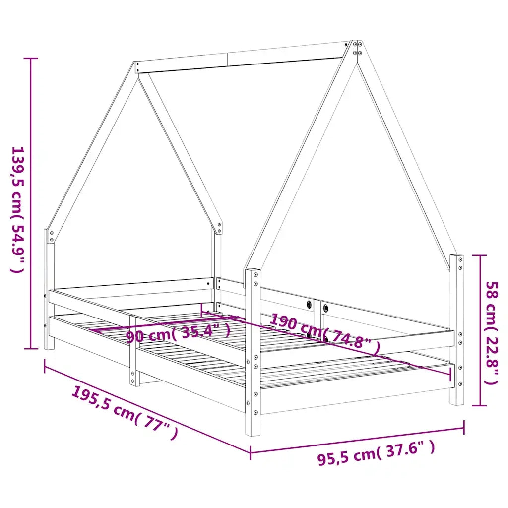 Giroletto per Bambini 90x190 cm in Legno Massello di Pino 834492