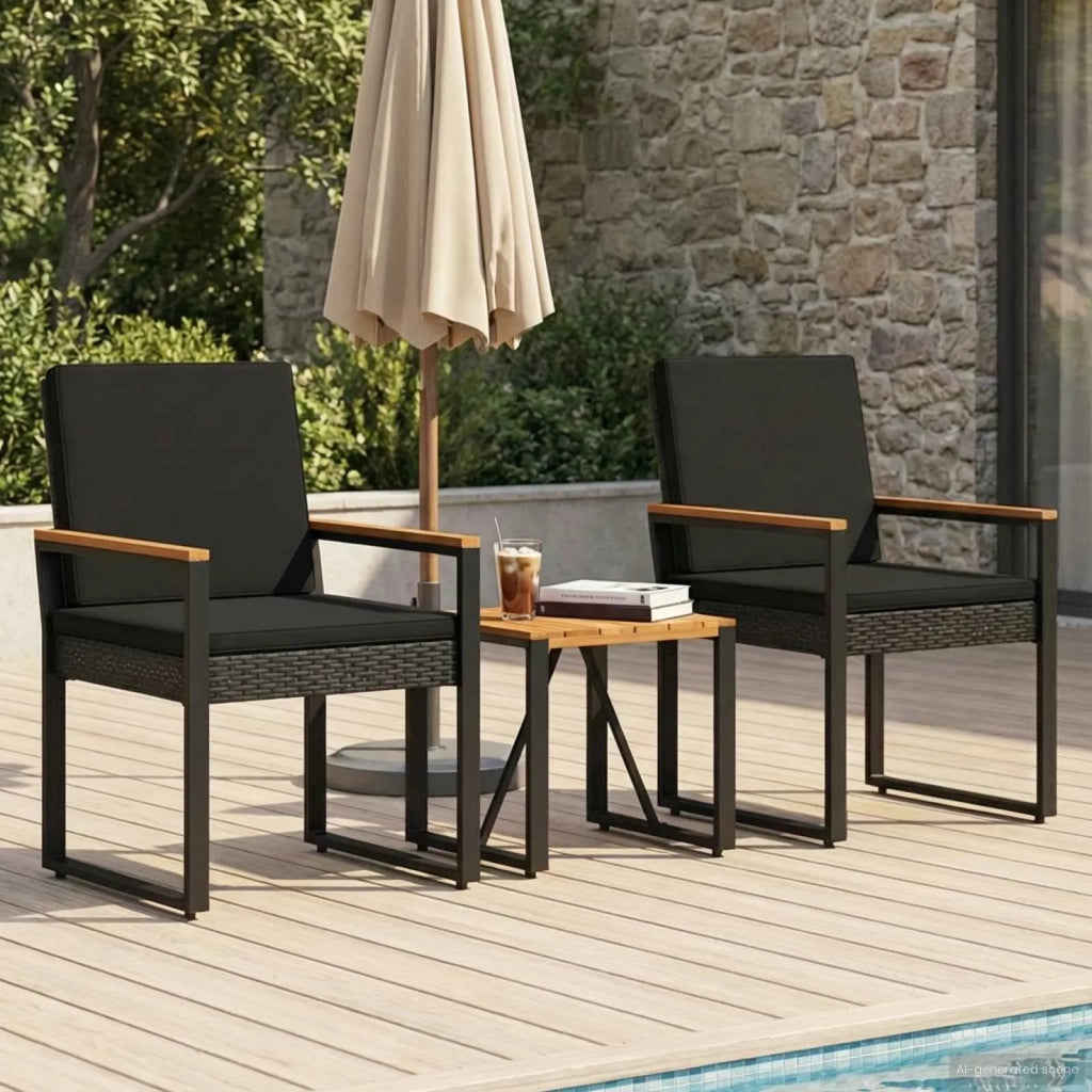 Set Mobili da Esterno con cuscino 3 pz | Set Salotto da Giardino Nero polyrattan