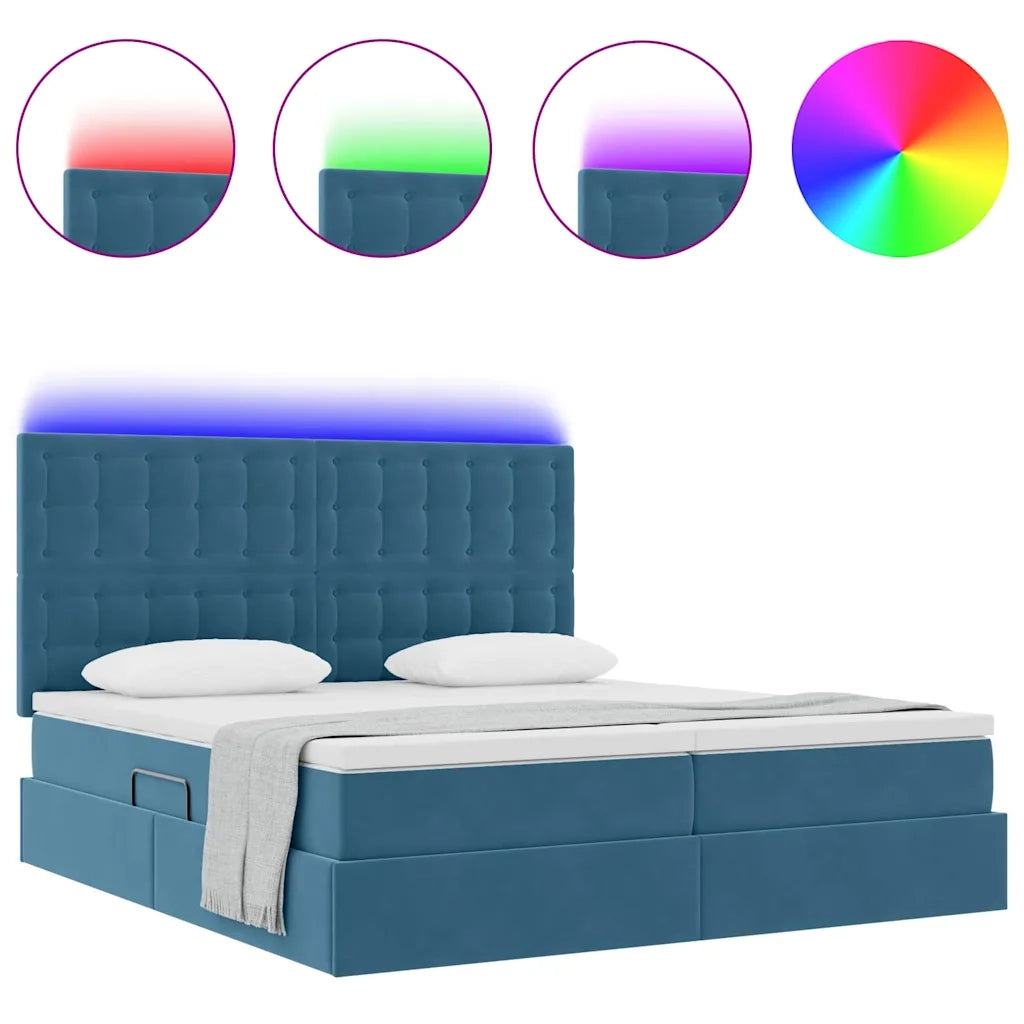 Letto con luci a strisce a LED Blu Scuro 200 x 200 cm Velluto