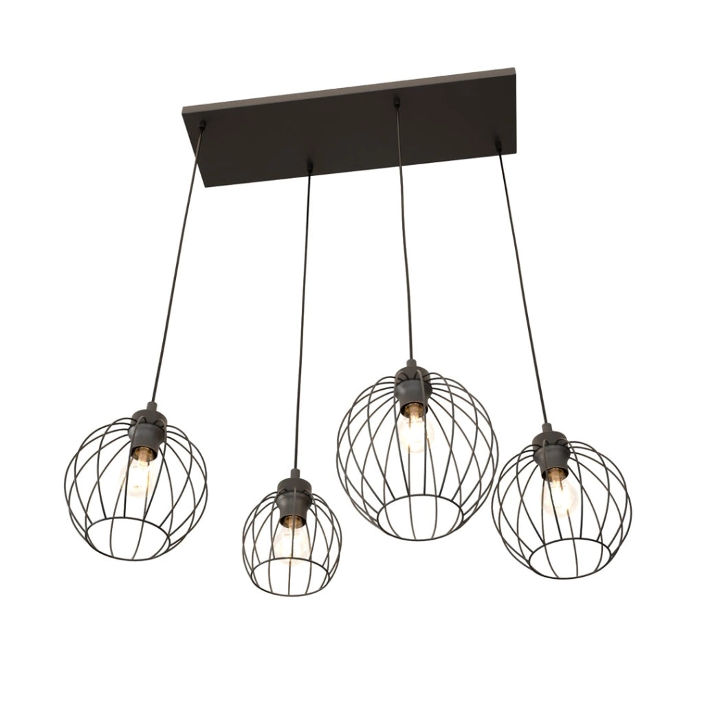 Lampada a sospensione loft nera 4 sfere E27 Nando Emibig