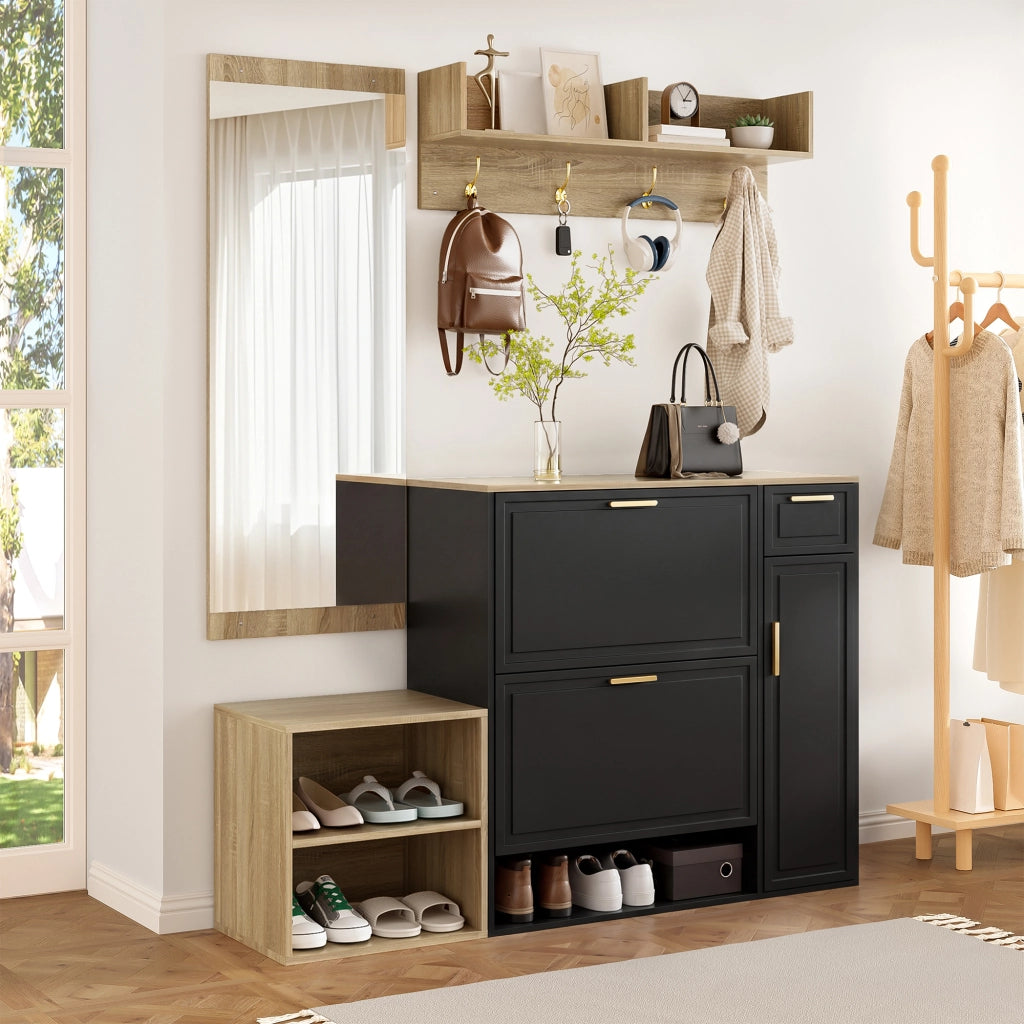 ARMADIO DA INGRESSO Set da 4 pezzi 130x35x166 cm Naturale e Nero