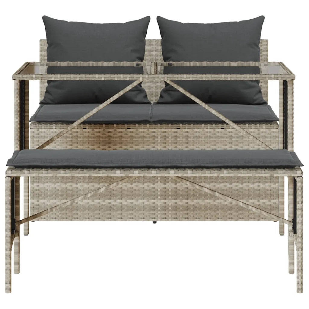 Set Pranzo da Giardino 3pz con Cuscini Grigio Chiaro Polyrattan 4104186