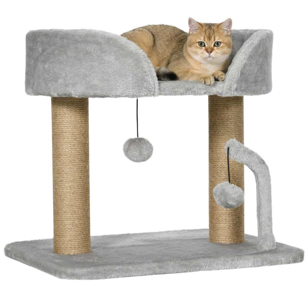 Tiragraffi per gatti con piattaforma e giochi ¨C Minimal ¨C grigio 48x38x42 cm