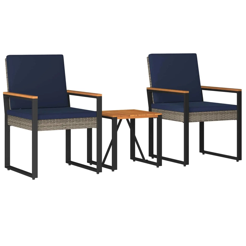 Set di Mobili da Esterno 3 pcs Grigio e Blu Navy polyrattan 42025334
