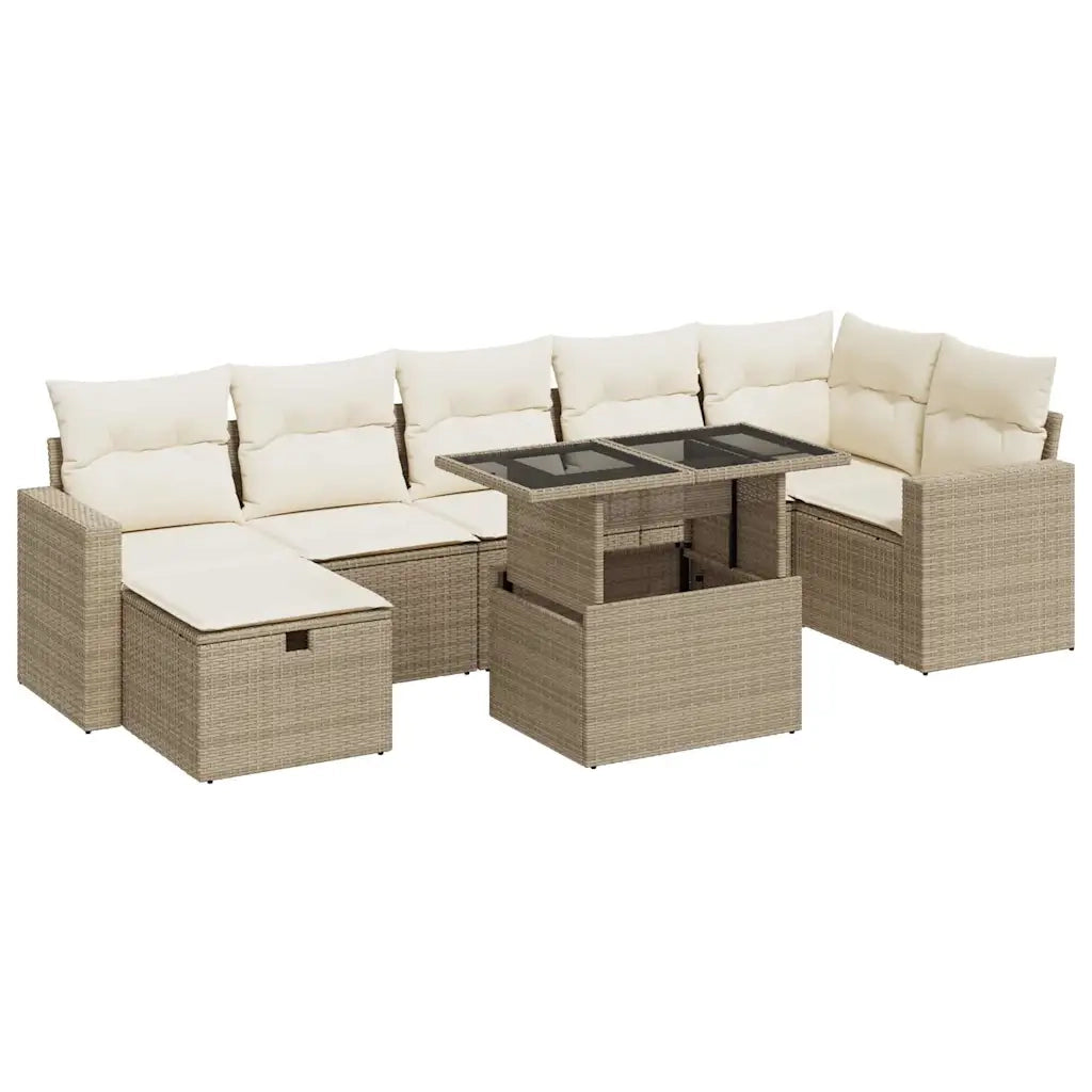 Set Divano da Giardino 8 pz con Cuscini Beige in Polyrattan 3327828