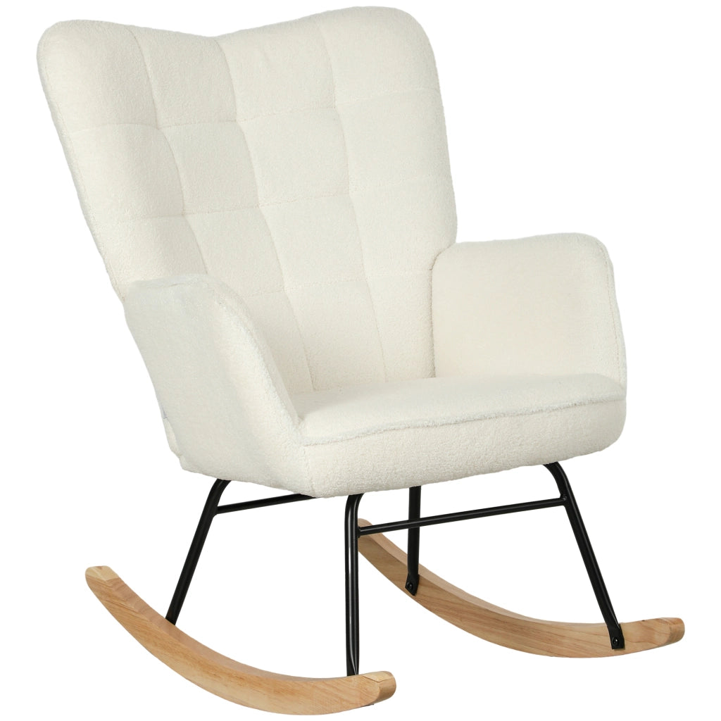 Poltrona dondolo con braccioli ¨C Xylo ¨C tessuto bianco, gambe legno