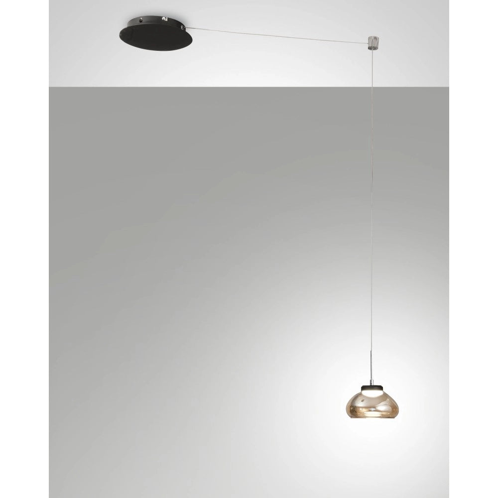 Arabella - Lampada a sospensione decentrata Ambra - Fabas Luce - LED 8W dimmerabile - Montaggio con decentramento