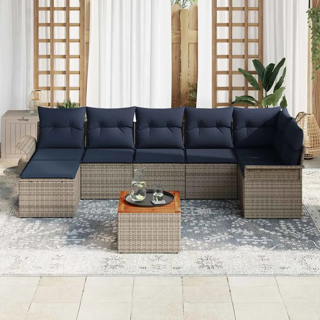 Set Divano da Giardino 8 pcs Grigio e Blu Navy polyrattan 3356029