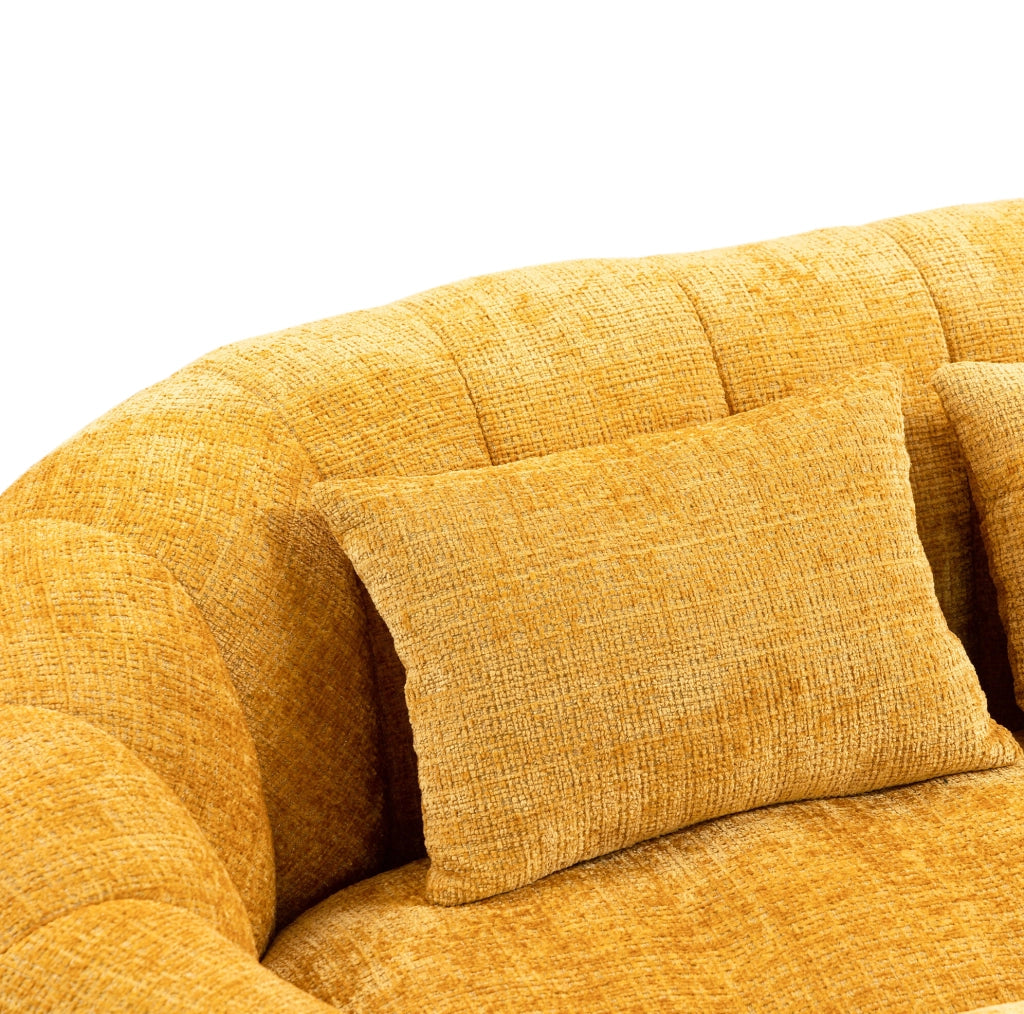 Pouf letto 150x95x63 cm con schienale e braccioli in chenille giallo
