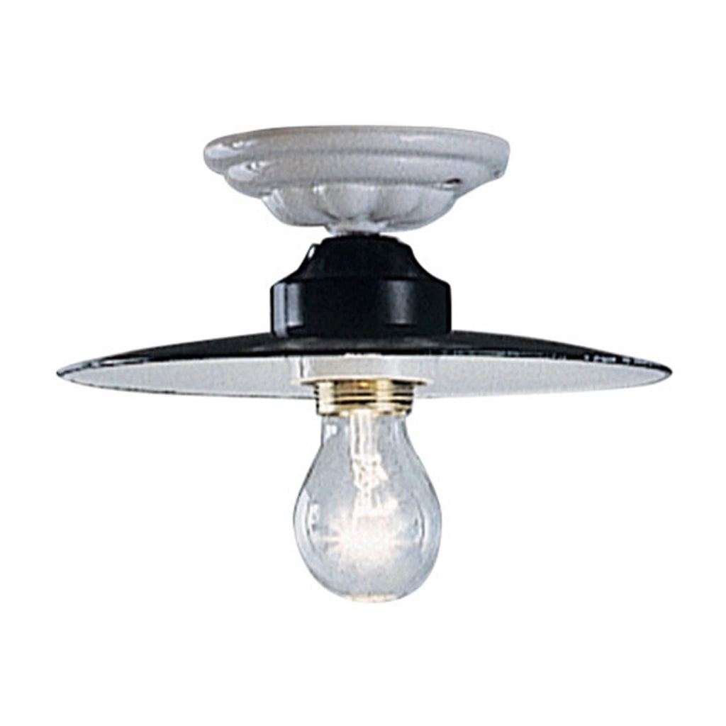 Plafoniera Industrial Potenza Ferro E Ceramica Nero Diam. 35Cm 1 Luce E27