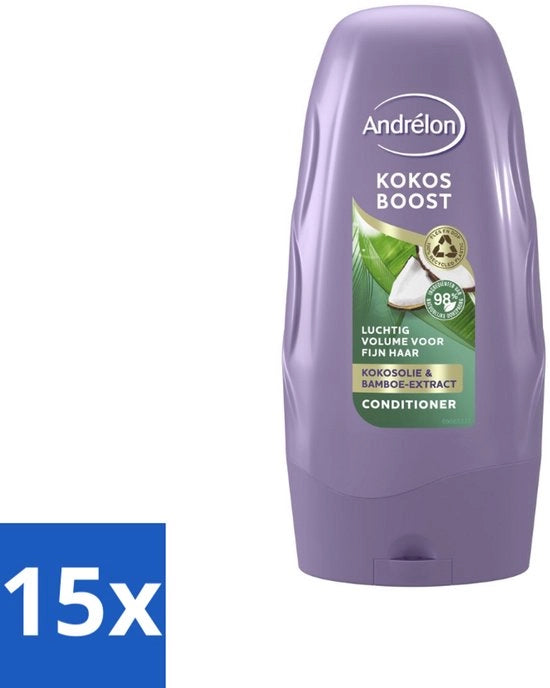 15 x Condizionatore Kokos Boost - Intensiva Nutrizione - 250 ml - Capelli Fini - Volume - Nutrizione - Olio di Coco - Estratto di Bamboo