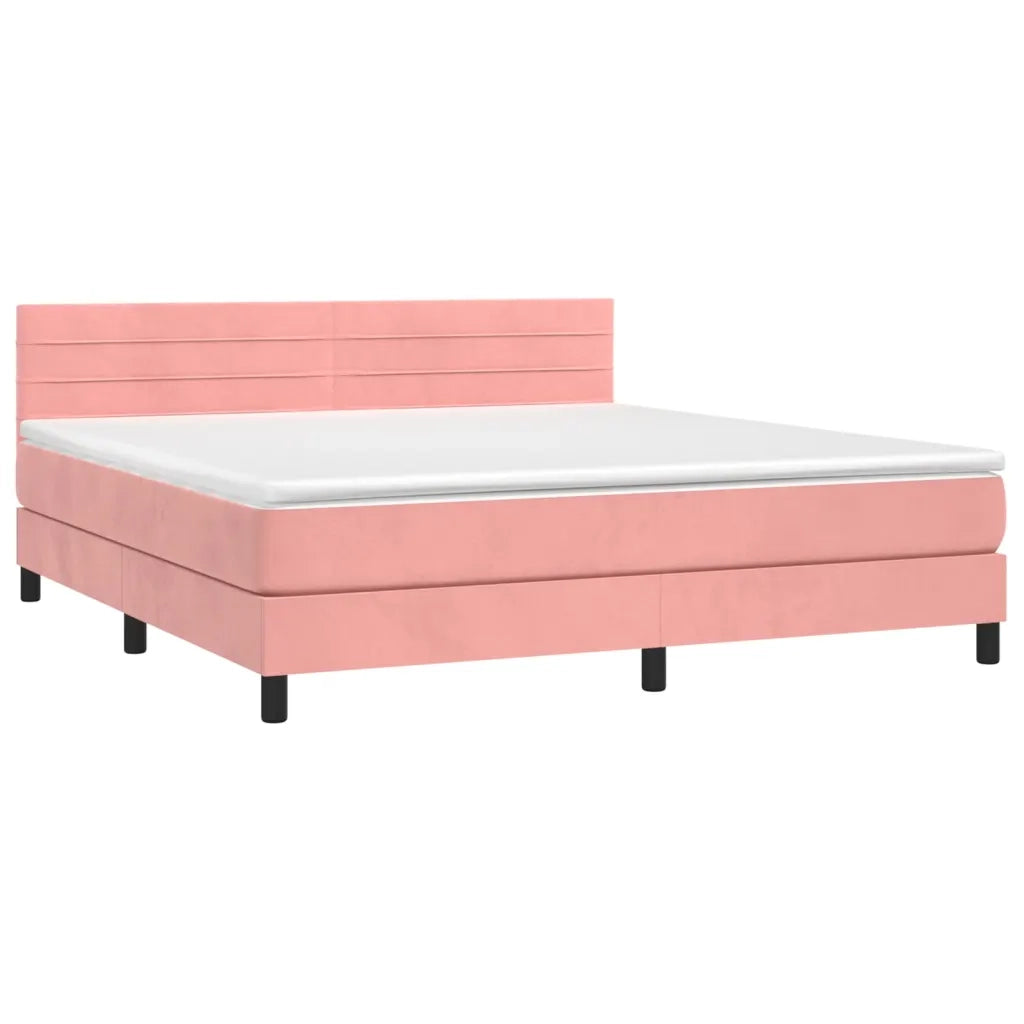 Letto a Molle con Materasso e LED Rosa 160x200 cm in Velluto 3134476