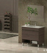 Mobile Bagno NEBARI com gambe Già Montato 1 cassetto, lavabo e specchio Frassino tea 90x40 cm