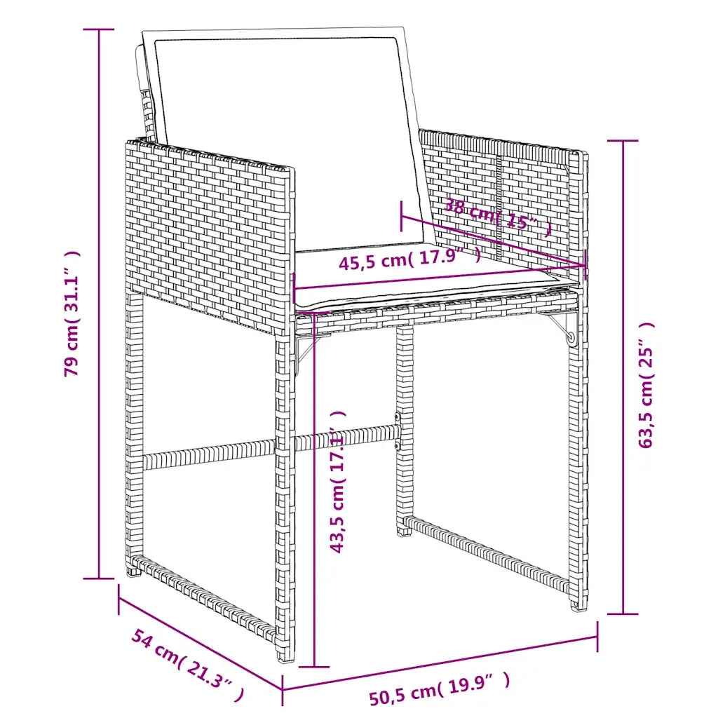 Set da Pranzo da Giardino 17 pz con Cuscini Nero in Polyrattan 3278198