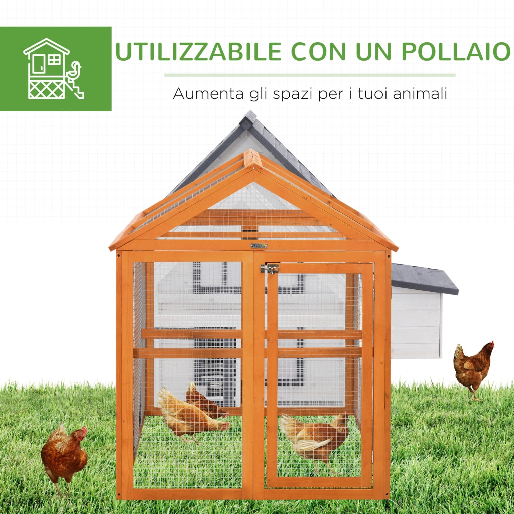 EasyComfort Gabbia per Galline in Legno con Porte Multiple e Rete in Metallo, 140x88.5x106cm, Arancione
