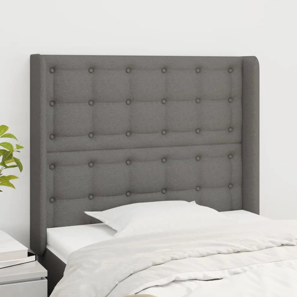 Testiera ad Orecchio-Testata con Orecchie GrigioScuro 103x16x118/128cm inTessuto 710366