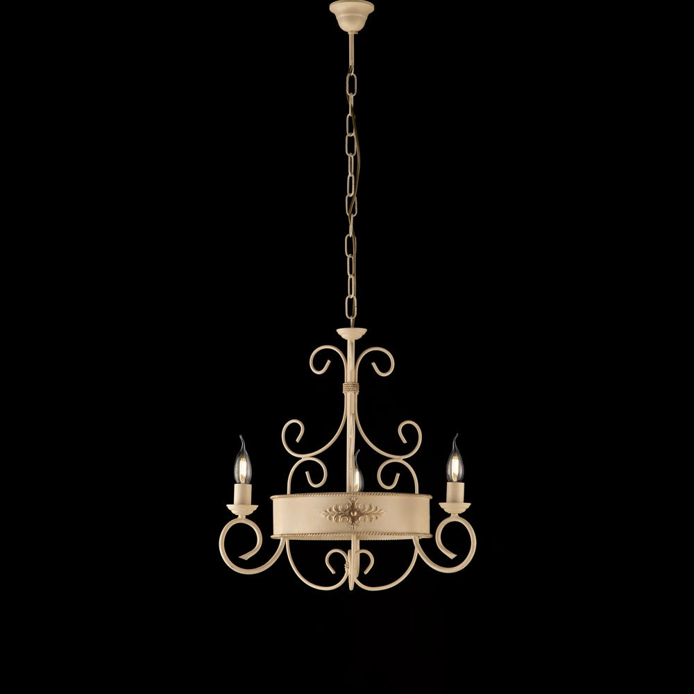 Baltimora Lampadario in ferro laccato avorio decape 3 luci  113 Ø54 BL183-3-AV