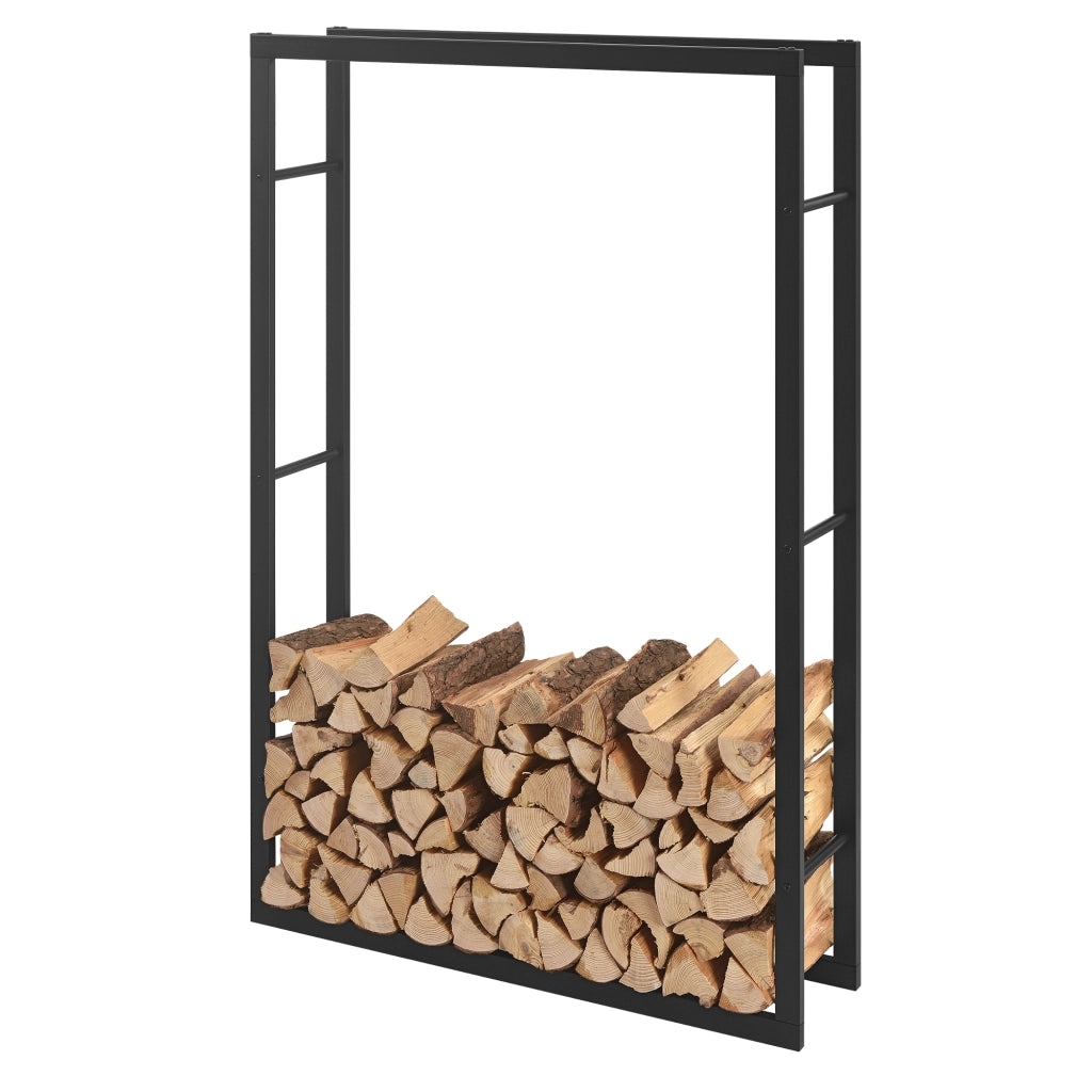 Portalegna 'Täby' (LxPxA) 100 x 25 x 150 cm Deposito per Legna da Ardere Supporto Tronchi Scaffale in Acciaio da Legnaia - Nero [en.casa]