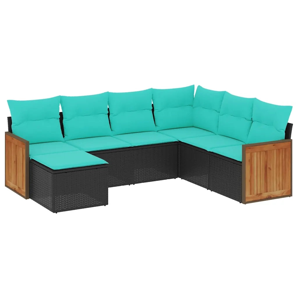 Set Divani da Giardino 7 pz con Cuscini Nero in Polyrattan 3227884