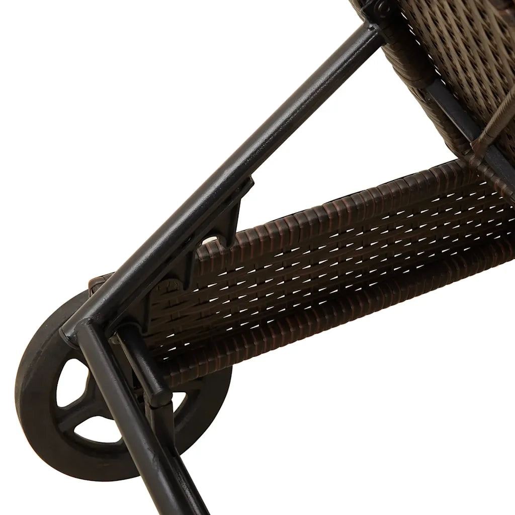 Lettino Prendisole con Ruote e Cuscino in Polyrattan Marrone 4104034