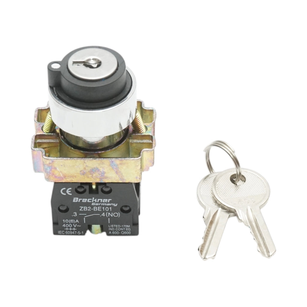 Selettore a 3 posizioni con blocco e chiave 2NO, 400V/10A, LAY5-BG33 Breckner Germany