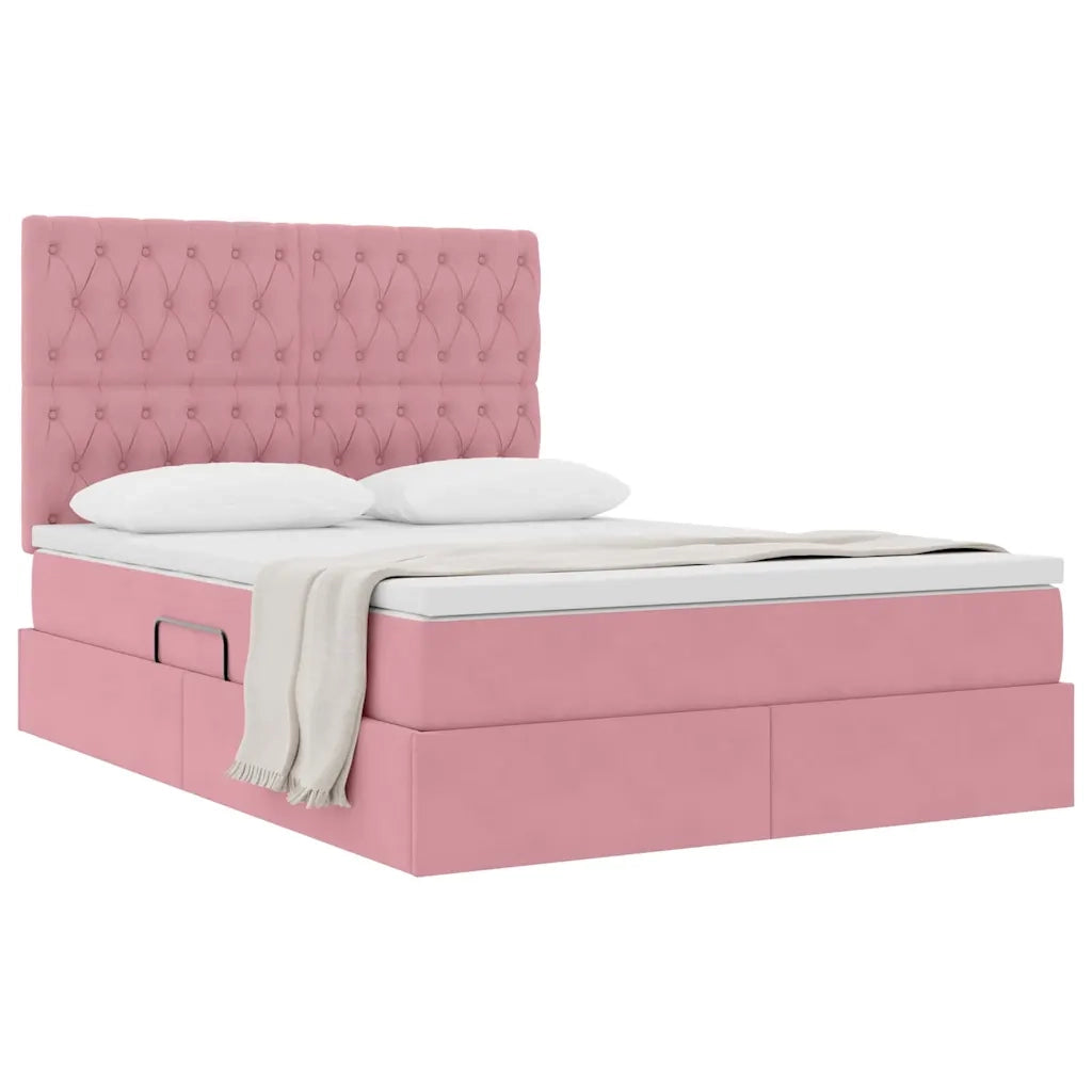 Letto con contenitore e materasso Rosa 140 x 200 cm Velluto