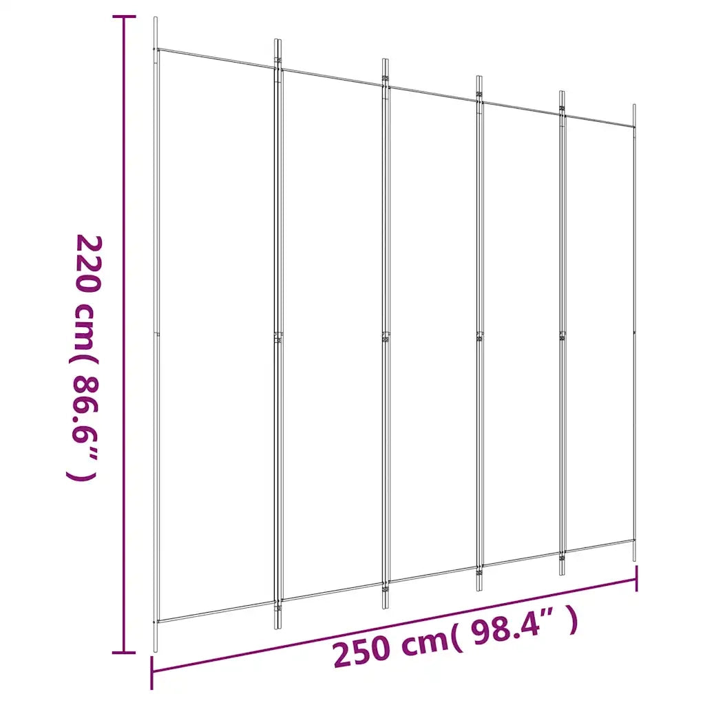 Divisorio 5 Pannelli-Set di 5 pannelli Paravento Nero 250x220 cm Tessuto