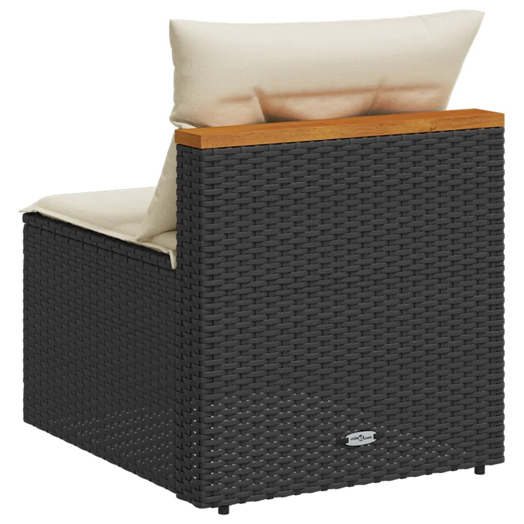 Divano Giardino Senza Braccioli con Cuscini 2pz-Sofa da Giardino-Divanetto da esterno Nero Polyrattan