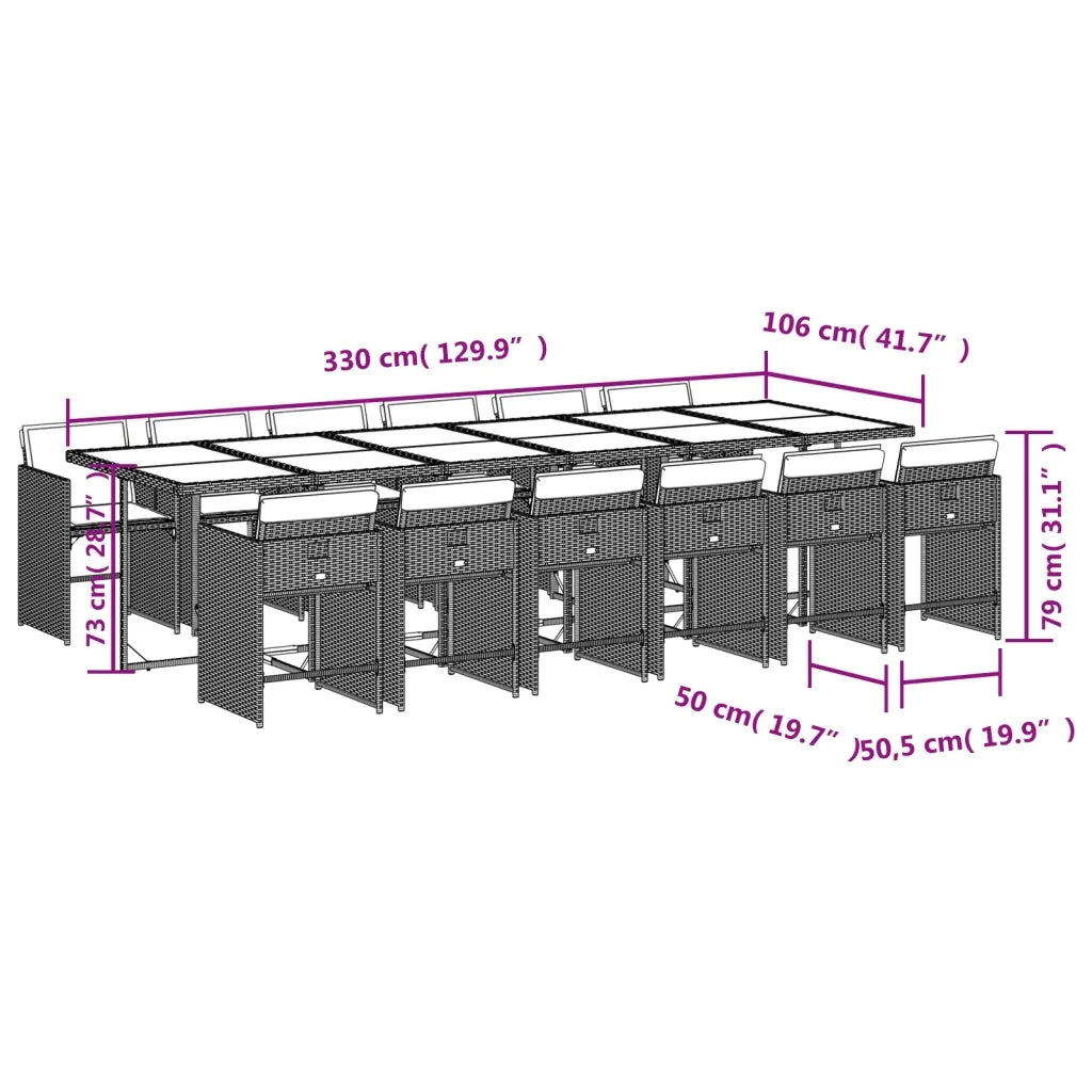 Set da pranzo da giardino da 13 pz con Cuscini in Polyrattan Grigio 3277896