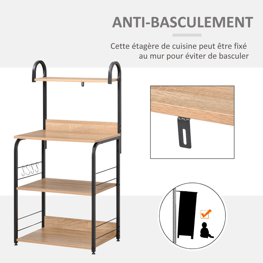 Mobile Cucina Eta'g¨¨re Microonde ¨C Zephmum ¨C Effetto Legno Naturale Struttura Acciaio Nero