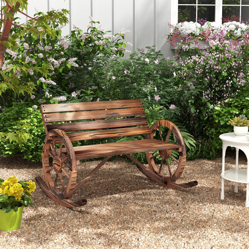 Altalena a 2 posti in legno con braccioli per giardino e balcone marrone scuro