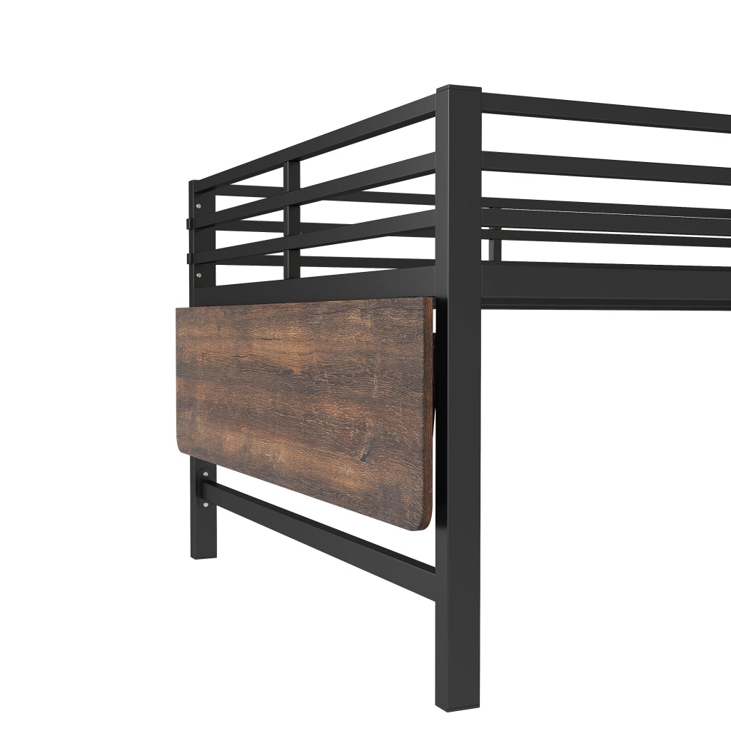 LETTO in metallo 140x200 cm nero con scala, scrivania e LED